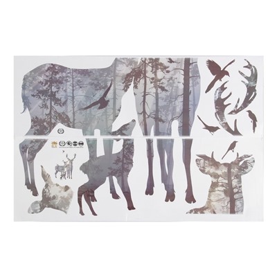 Наклейка пластик интерьерная "Семейство оленей в лесу" 60х90 см