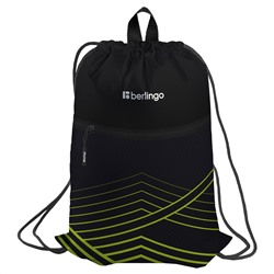 Мешок для обуви 1 отделение Berlingo "Black and green geometry", 360*470мм, карман на молнии