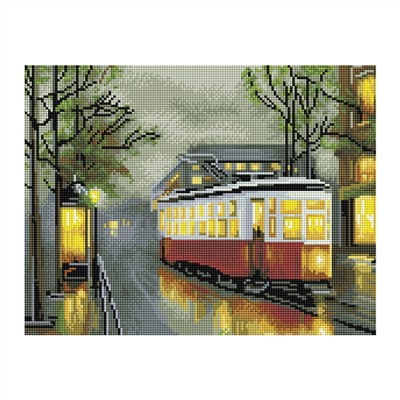 Алмазная мозаика ТРИ СОВЫ "Вечерний трамвай", 30*40см, холст на деревянном подрамнике, картонная коробка с пластиковой ручкой