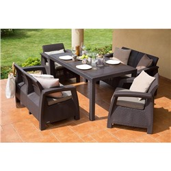 Набор мебели Corfu Fiesta, 5 предметов: стол, 2 дивана, 2 кресла, искусственный ротанг, коричневый