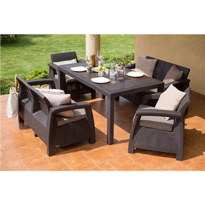 Набор мебели Corfu Fiesta, 5 предметов: стол, 2 дивана, 2 кресла, искусственный ротанг, коричневый