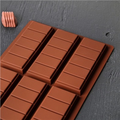 Форма силиконовая для шоколада «Плитка», 26×17×1,5 см, 6 ячеек (11,3×4,4 см), цвет шоколадный