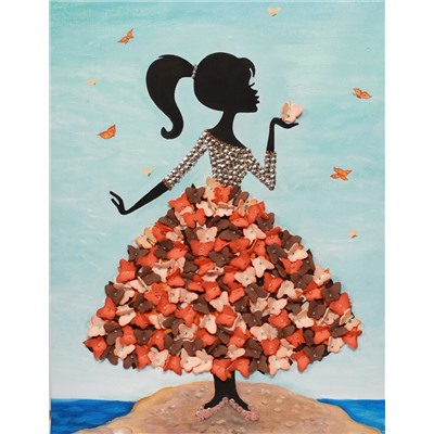 Мозаика из пайеток на холсте "Девочка с бабочками" 30 х 40 см