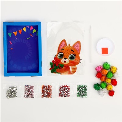 Алмазная мозаика в рамке для детей «Котик с подарком»