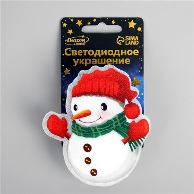 Светодиодная игрушка на липучке «Снеговик» 7.5 × 8.5 см, батарейки LR44х3, свечение мульти