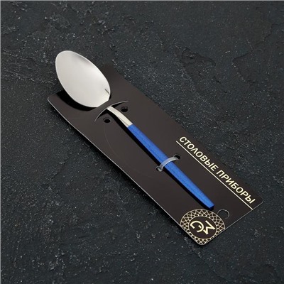 Ложка чайная Magistro «Блинк», 14,5×3 см, на подвесе, цвет серебряный, синяя ручка