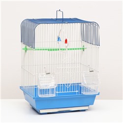 Клетка для птиц квадратная с кормушками, 35 х 28 х 55 см, синяя