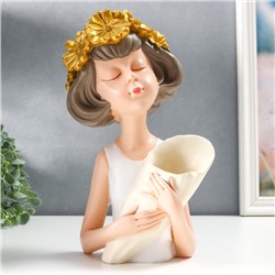 Сувенир полистоун вазон "Девочка с золотыми ромашками в волосах" 29,5х18,5х9,5 см