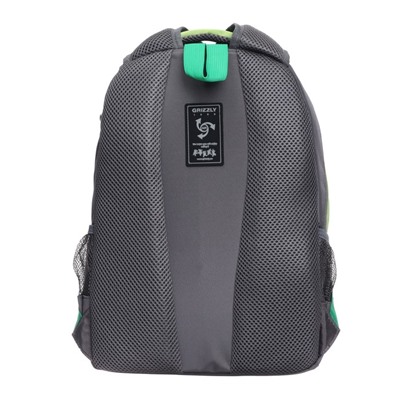 Рюкзак школьный Grizzly, 39 х 28 х 19 см, эргономичная спинка, отделение для ноутбука, серый, салатовый