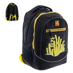 Рюкзак школьный Hatber Sreet I like fries, 42 х 30 х 20 см, эргономичная спинка, чёрный, жёлтый