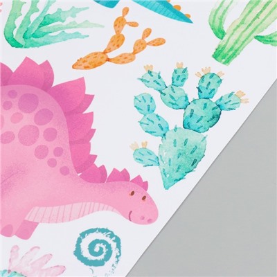 Наклейка интерьерная цветная "Динозаврики в кактусах" 30х60 см