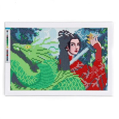 Алмазная мозаика с частичным заполнением на холсте «Девушка с драконом», 20 х 30 см