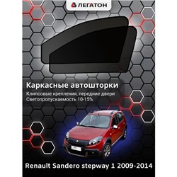 Каркасные автошторки Renault Sandero stepway, 2009-2014, передние (клипсы), Leg0472