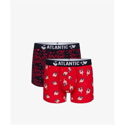 Мужские трусы шорты Atlantic, набор из 2 шт., хлопок, красные + темно-синие, 2GMH-018