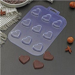 Форма для шоколада и конфет «9 сердечек», 3,6×3,3×0,6 см, цвет прозрачный