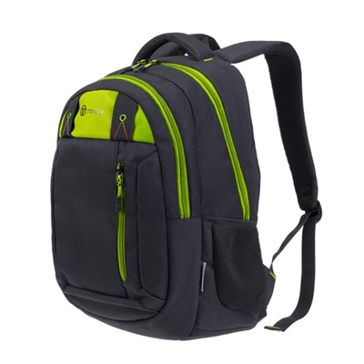 Рюкзак школьный Torber Class X, черный с зеленой вставкой, 45x32x16 см