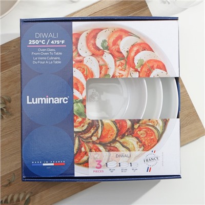 Набор форм для запекания Luminarc Diwali, 3 шт: 1,3 л, 2 л, 2,8 л, стеклокерамика, цвет белый