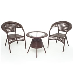 Набор мебели BROWN, 3 предмета: стол, 2 кресла, искусственный ротанг, коричневый, GG-04-07-04