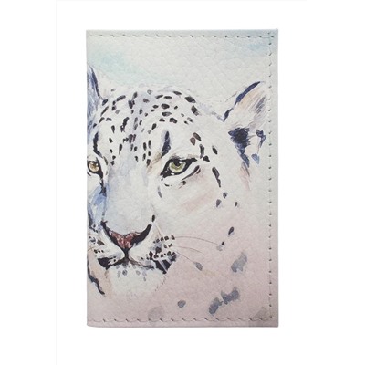 Обложка для 2-х карточек с принтом Eshemoda “Снежные барсы”,натуральная кожа