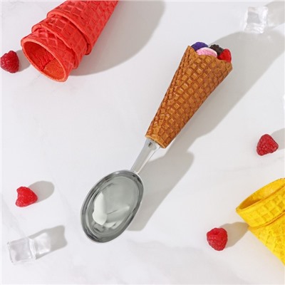Ложка для мороженого Magistro «Рожок», 5×5×20 см, цвет бежевый, серебряный
