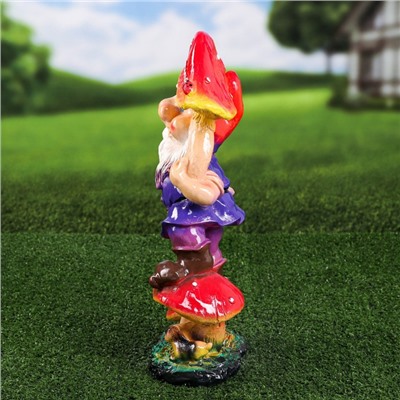 Садовая фигура "Гном с грибом Welcome", разноцветная, гипс, 41 см, микс