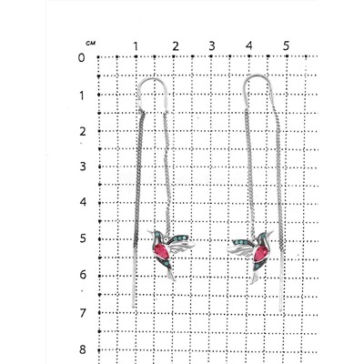 Серьги-продёвки из серебра с пл.кварцем цв.родолит и фианитами родированные 925 пробы с7-614р110233