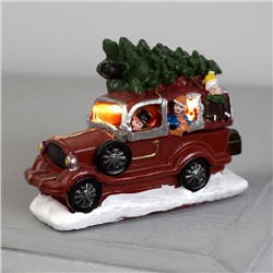 Светодиодная фигура «Автомобиль с ёлкой», керамика, батарейки AG10х3, свечение тёплое белое