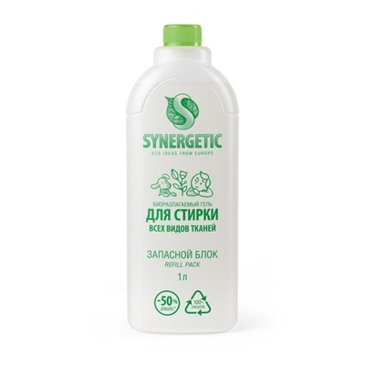 Гель для стирки биоразлагаемый Synergetic, концентрированный, универсальный, refill pack 1 л