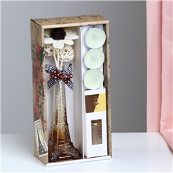 Набор подарочный "Эйфелева башня"(ваза,палочки с декором,свечи, аромамасло), кофе