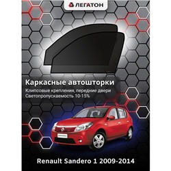 Каркасные автошторки Renault Sandero 1, 2009-2014, передние (клипсы), Leg0493