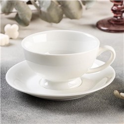 Чайная пара фарфоровая Magistro «Бланш», чашка 250 мл, блюдце d=15,5 см, цвет белый