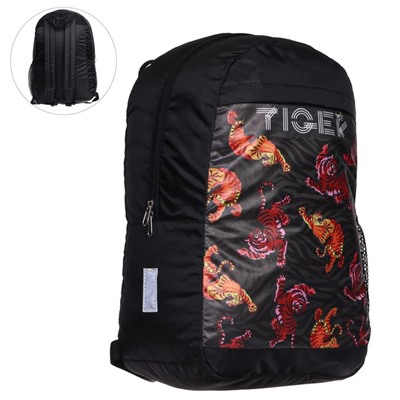 Рюкзак молодёжный Calligrata "Тигр", 40 х 26 х 15 см, с мягкой спинкой, чёрный