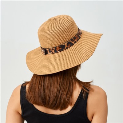 Шляпа женская с леопардовым ремешком MINAKU цвет коричневый, р-р 58
