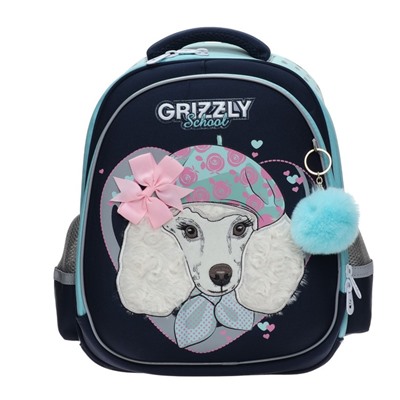 Рюкзак каркасный Grizzly, 36 х 28 х 20 см, с брелоком, тёмно-синий/мятный