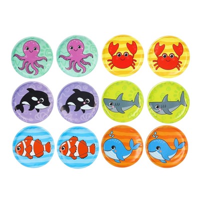 Мемо-игра: развивающие наклейки - присоски многоразовые для игры в ванной «Морские животные», найди пару, 6 пар,12 стикеров EVA, Крошка Я