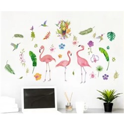 Наклейка пластик интерьерная цветная "Фламинго, тукан и колибри" 60х90 см