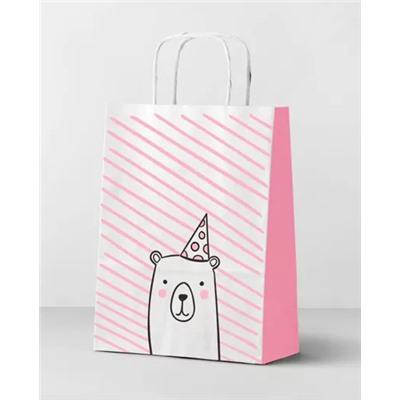 Пакет подарочный "Мишка", pink (24*14*30)