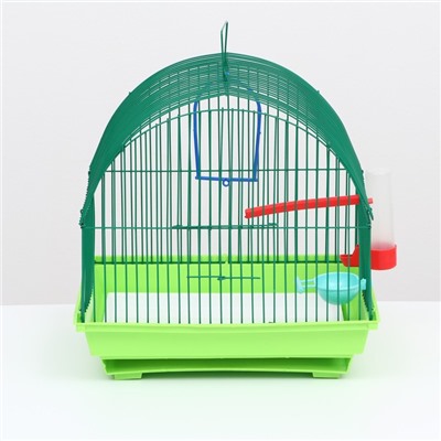 Клетка для птиц малая, полукруглая, с наполнением, 34 х 27 х 34 см, зеленый