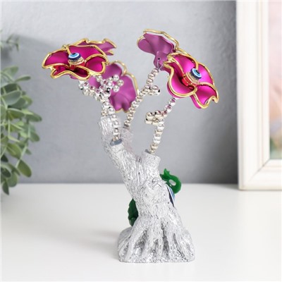 Сувенир от сглаза "Цветущее дерево. Слон со слитком золота" серебро, розовый 18,5х6х17 см
