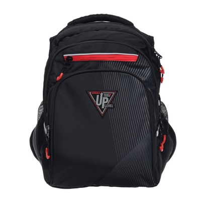 Рюкзак школьный Grizzly, 38 х 26 х 20 см, эргономичная спинка, отделение для ноутбука, чёрныйн, красный
