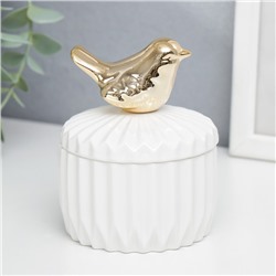 Шкатулка керамика "Золотой воробушек" белый рельеф 11х8,2х8,2 см