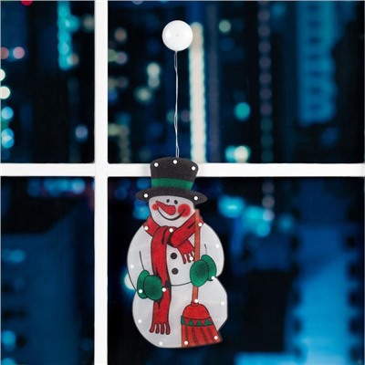 Светодиодная фигура на присоске «Снеговик» 22 × 44 см, пластик, батарейки АААх3 (не в комплекте), свечение тёплое белое
