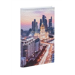 Обложка для 2-х карточек с принтом Eshemoda “Москва-Сити” , натуральная кожа