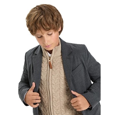 Кардиган на молнии Super Fine Merino Wool подростковый для мальчиков, цвет бежевый