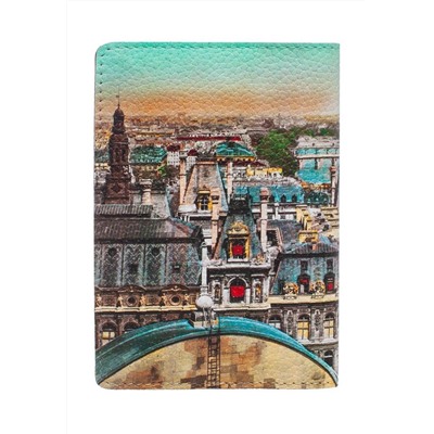 Обложка на паспорт с принтом Eshemoda “Ретро Париж”, натуральная кожа