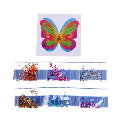 Алмазная мозаика наклейка для детей «Бабочка», 10 х 10 см. Набор для творчества