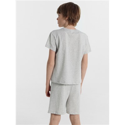 Комплект для мальчиков (футболка, шорты) серый с печатью