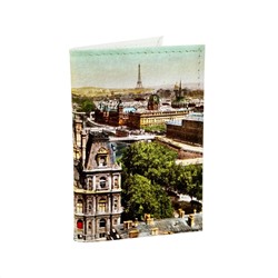 Обложка для 2-х карточек с принтом Eshemoda “Ретро Париж”, натуральная кожа