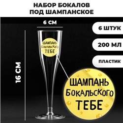 Набор пластиковых бокалов под шампанское «Шампань Бокальского тебе», 200 мл