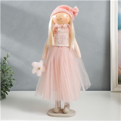 Кукла интерьерная "Малышка в розовом, с цветком, с длинными волосами" 41,5х14,5х16 см